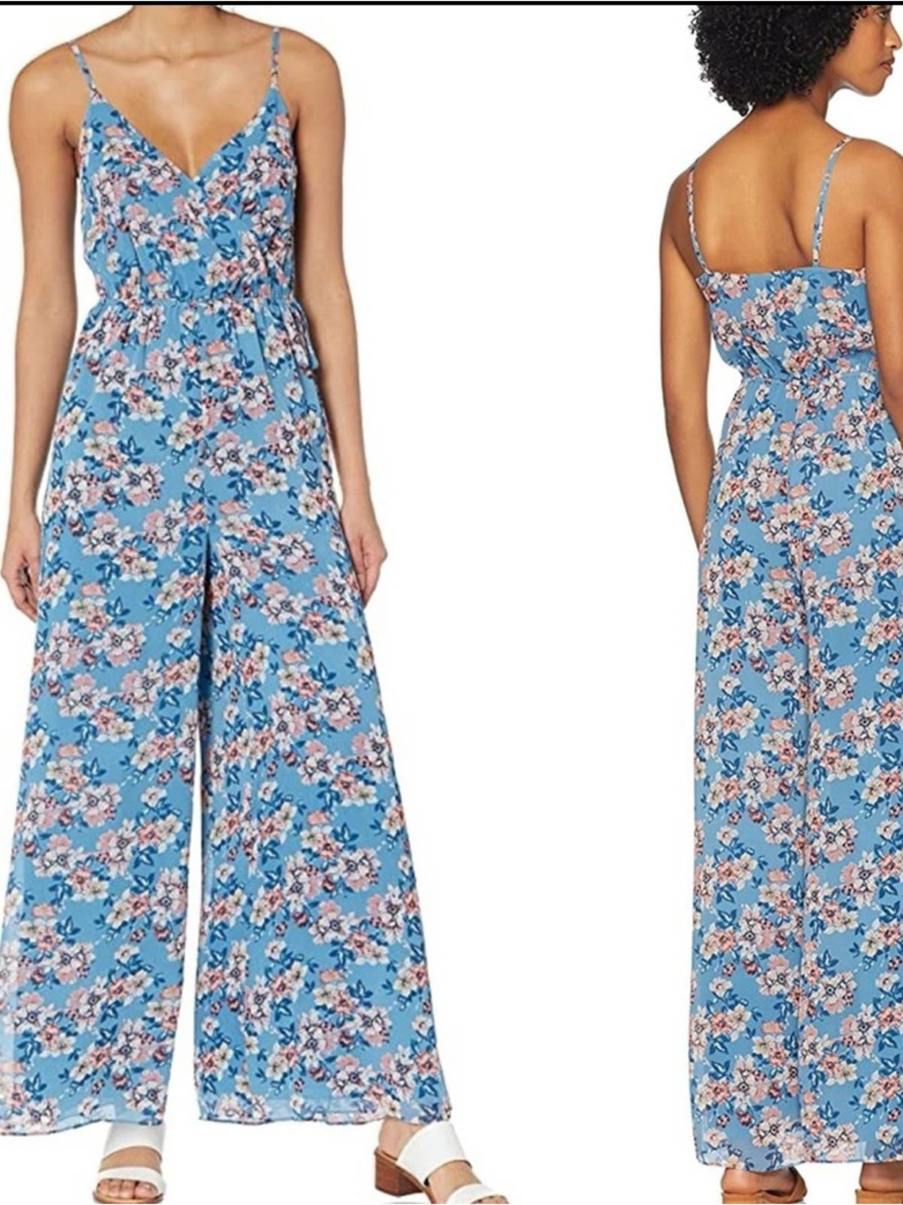 Ali & Jay Lily Pond Faux Wrap Jumpsuit Floral Wide-Leg Blue Size Small